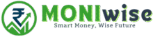 Dark MONIwise logo featuring a rupee symbol with an upward arrow and tagline Smart Money, Wise Future.