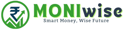 Dark MONIwise logo featuring a rupee symbol with an upward arrow and tagline Smart Money, Wise Future.